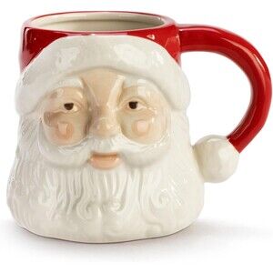 DEMDACO Classic Santa White & Red 10oz Stoneware Christmas Coffee Cup Mug NEW